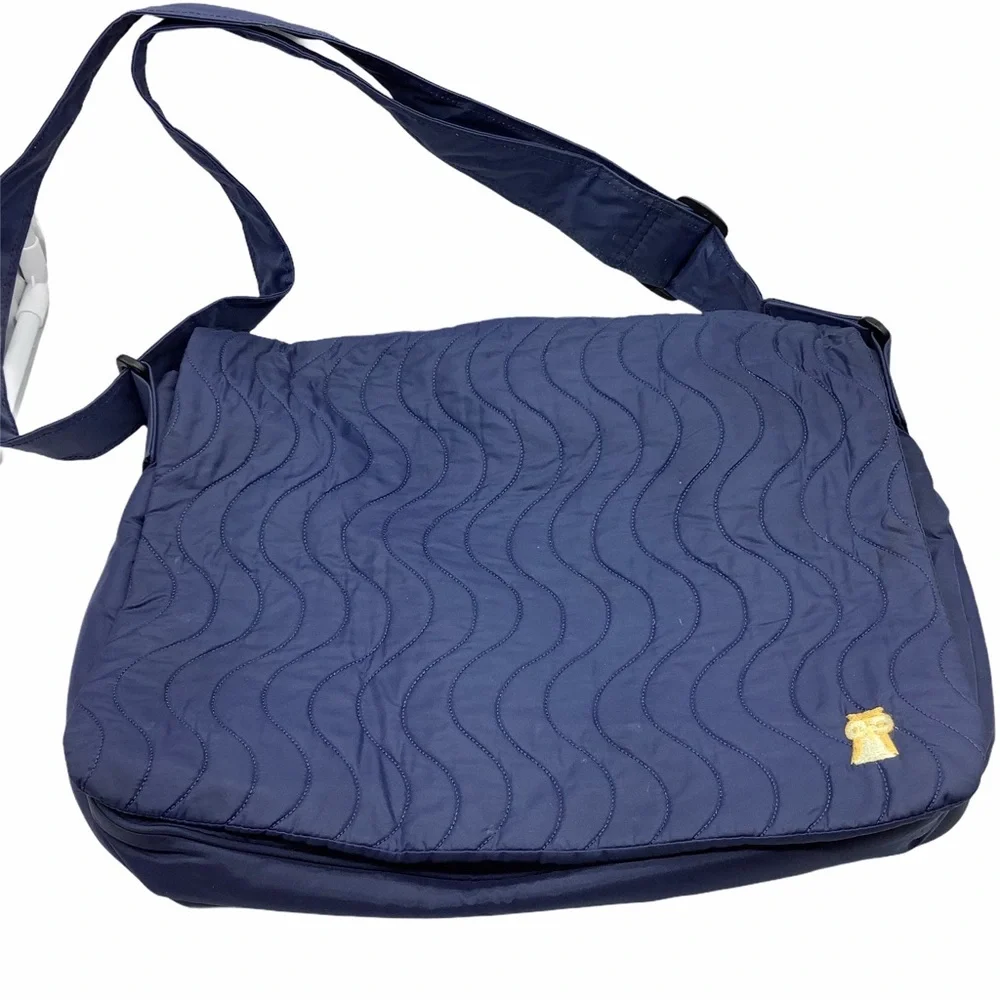 Messenger Bag Laptop Blue Quilted‎ Embroidered Owl Logo Adjustable Strap